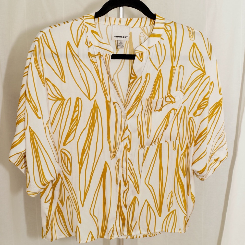 Industry White & Mustard Button-Down Crop Shirt